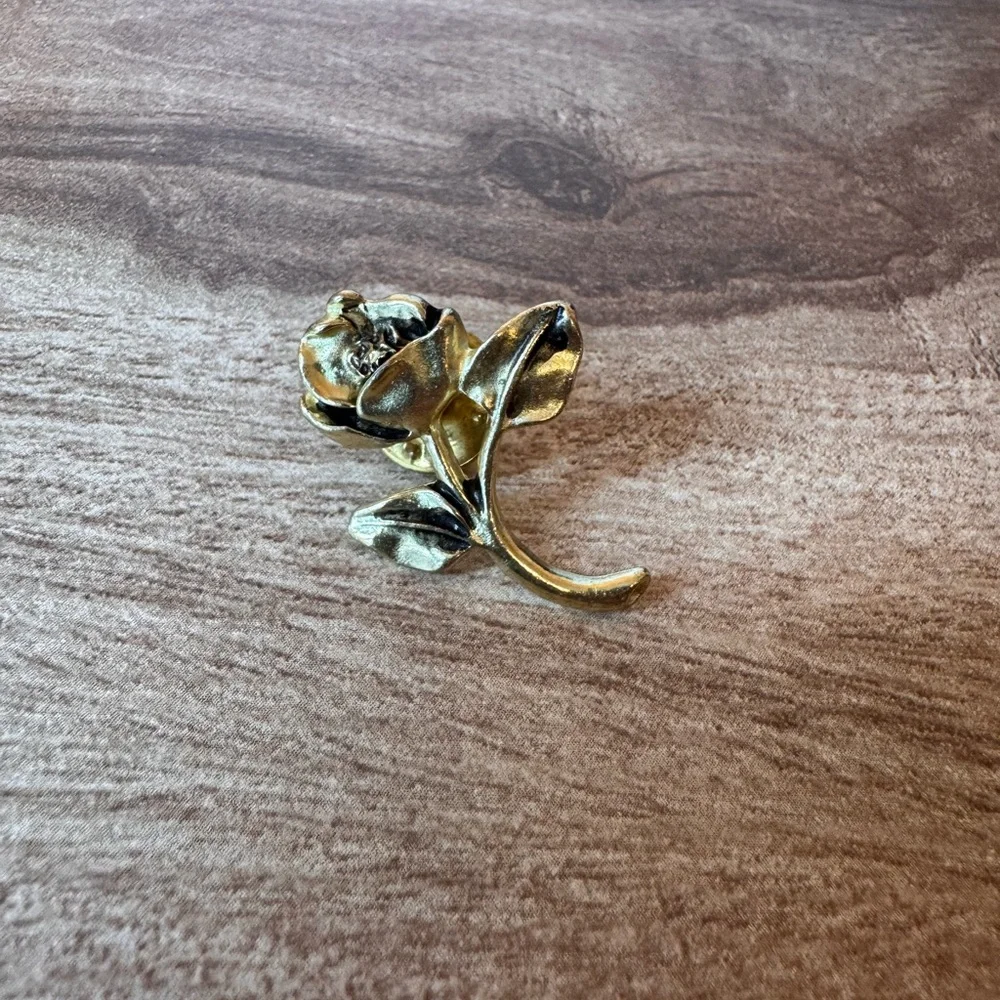 Single Stem Rose Multi Tone 1 3/8” Tall Lapel Pin